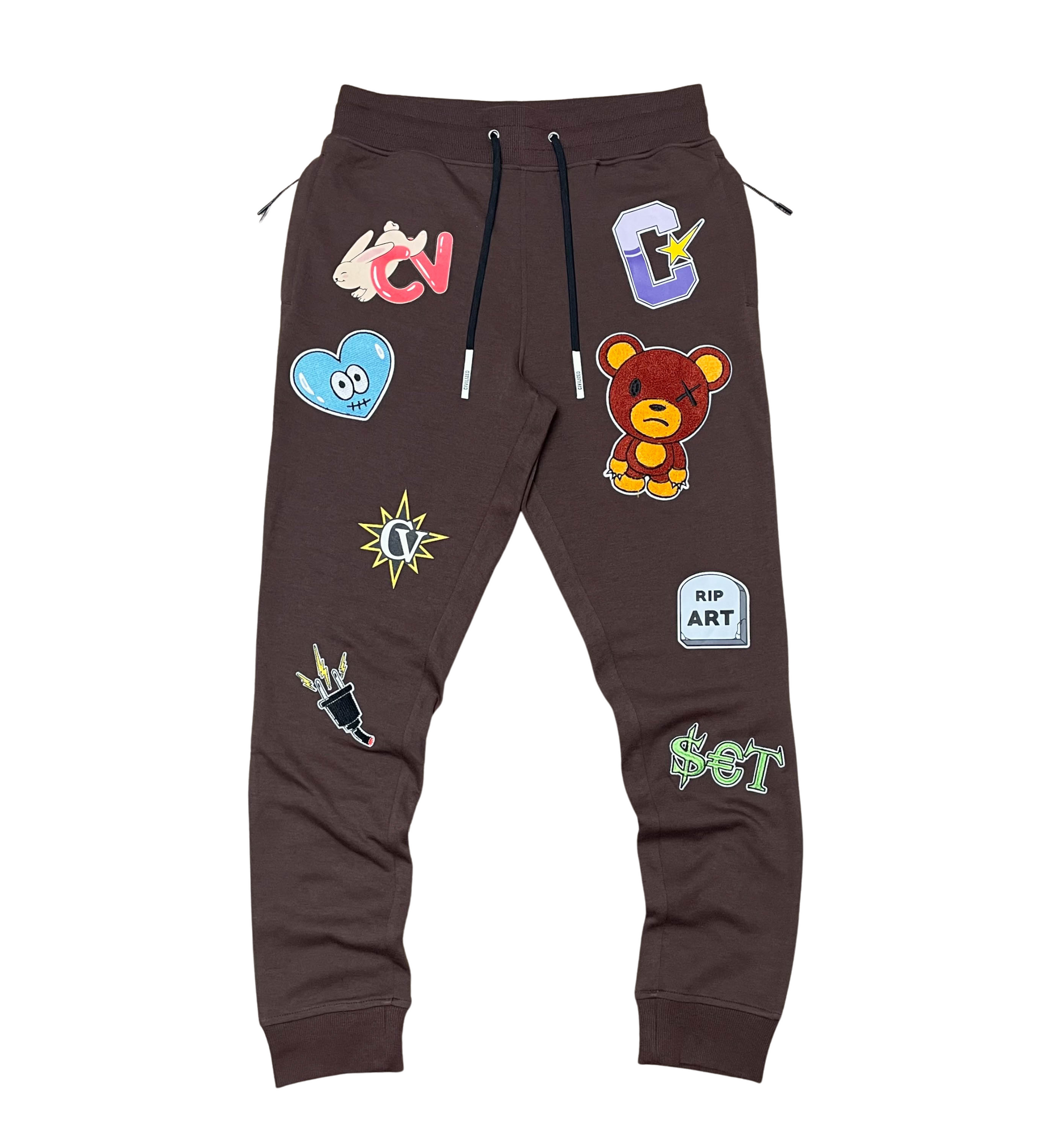 Multi Patch & Embroidery Jogger Set - Civilized | Brown_19