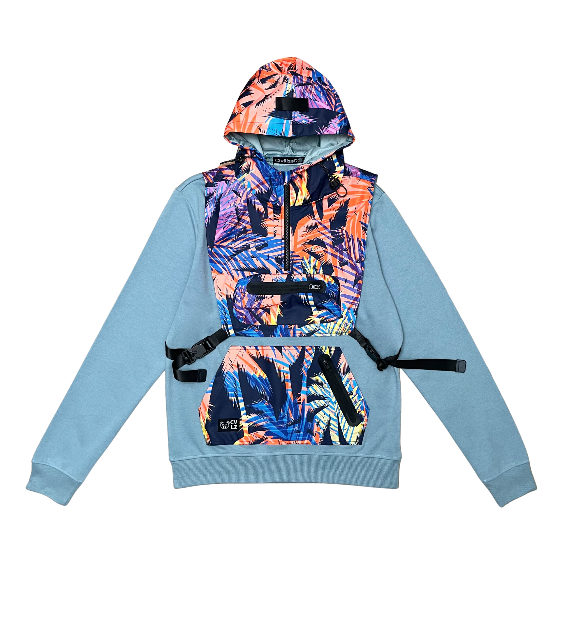 Nylon Mix Jogger Set W/ Detachable Vest + Hoodie - Light Blue | Civilized _9