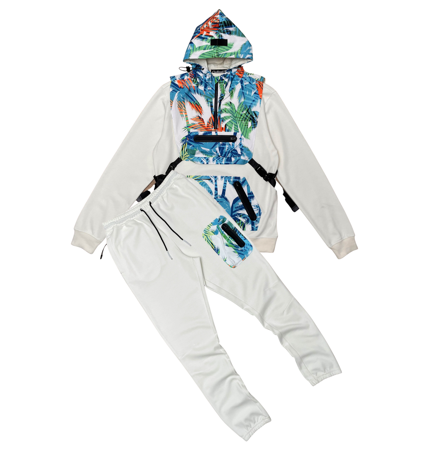 Nylon Mix Jogger Set W/ Detachable Vest + Hoodie