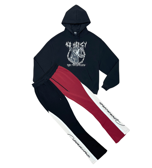 No Mercy Hoodie Set - Burgundy & Black | Genuine _7