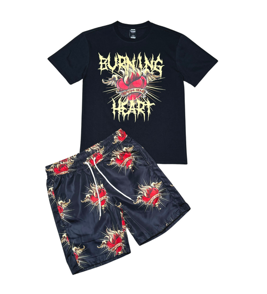 Burning Heart Tshirt Short Set