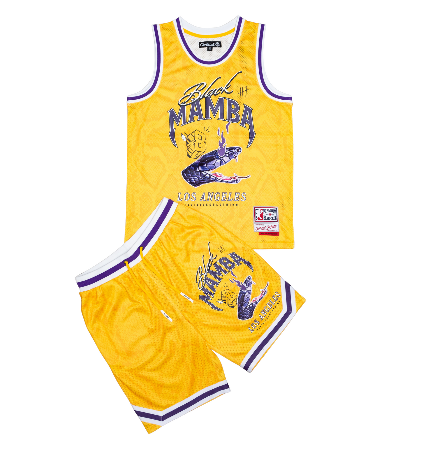 Black Mamba Basketball Jersey + Short Set Yellow / Medium